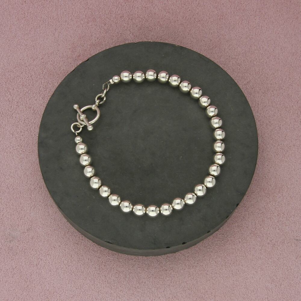 sterling silver 6mm bead chain toggle bracelet size 7.5in